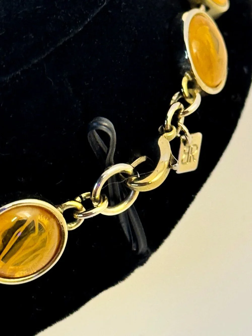 Banana Republic Gold Yellow Resin Amber Cabochon Bib Collar Statement Necklace